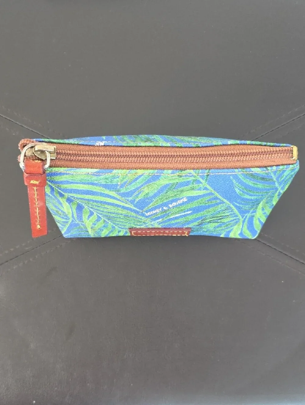 Dooney & Bourke Blue Canvas Leaf Zip Pouch with Green Print